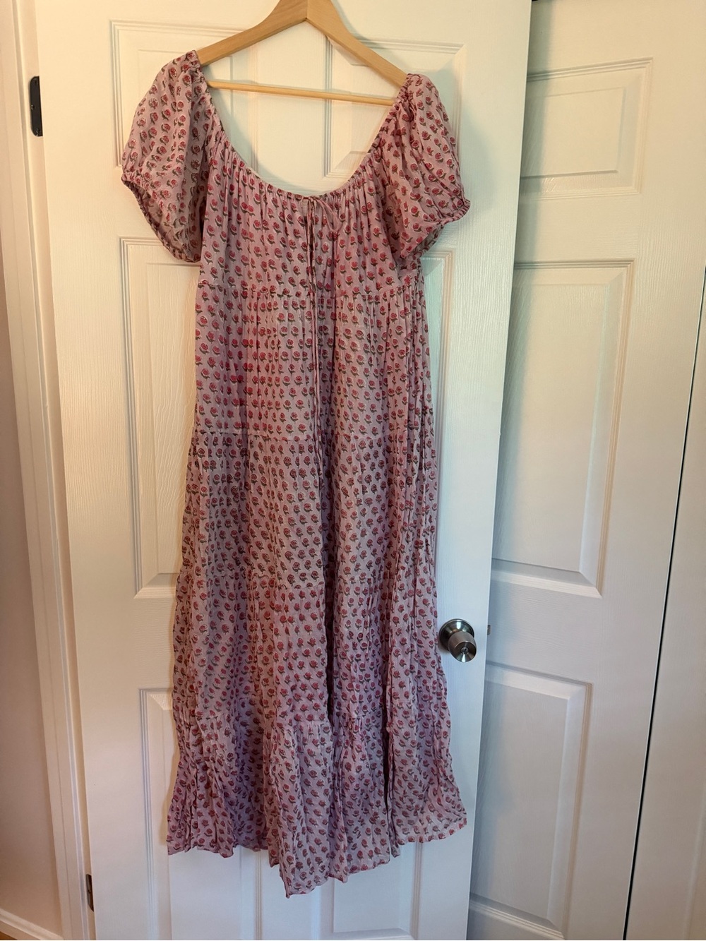 Boho Puff-Sleeve Maxi Dress in Dusty Rose Floral